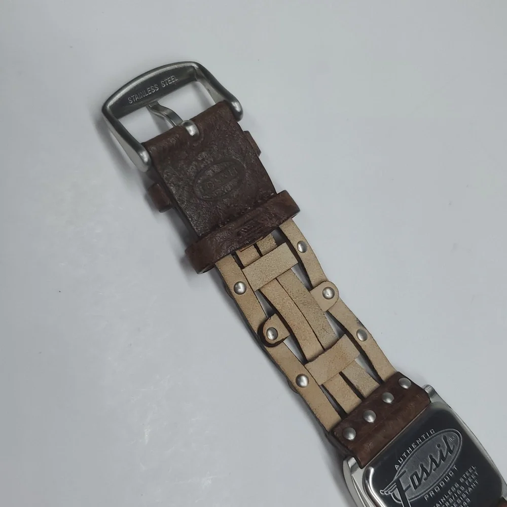 Fossil Watch JR8843 Pink Face Brown Woven Leather Band NWOT
